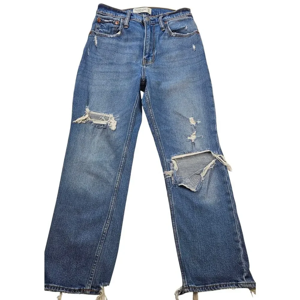 Ankle straight ultra high rise A&F 0S 0 SHORT distressed grunge 90s EUC petite
